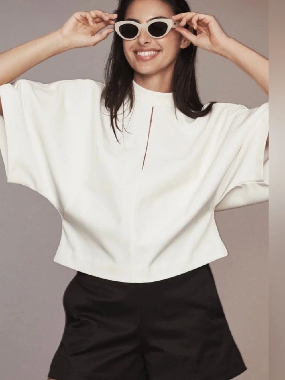 Anthropologie Cream Dolman Sleeve Mock Neck Top - Picture 4 of 12
